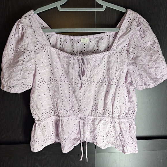 Jennifer & Grace Tops - Lavender Eyelet Cotton Peasent Crop Top | Cottage core | Romantic